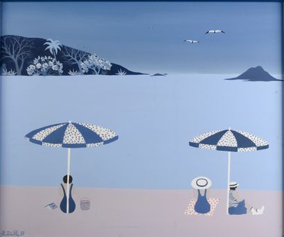 null Francis LATREILLE (né en 1948).
La plage aux deux parasols, 1987.
Huile sur...