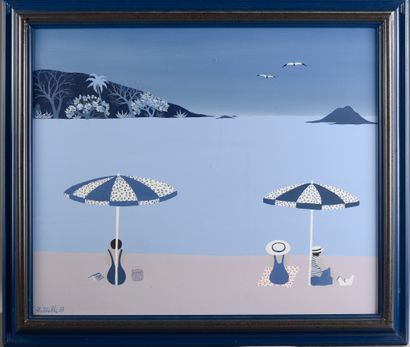 null Francis LATREILLE (né en 1948).
La plage aux deux parasols, 1987.
Huile sur...