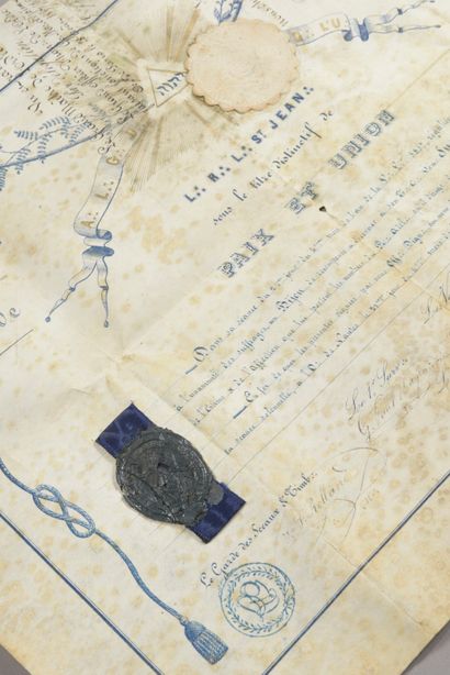 null FREEMASONRY : 
- Diploma on sealed vellum from the L R L St Jean de Nantes Lodge,...