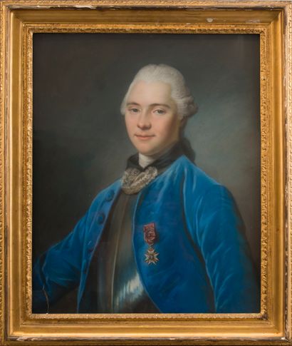 null French school in the taste of the 18th century.
Portrait of a man in a blue...