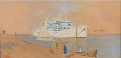 null Hervé MICHAL (born 1948)
The liner Georges Philippar. 
Gouache on paper signed...