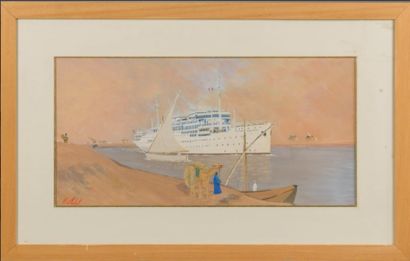 null Hervé MICHAL (born 1948)
The liner Georges Philippar. 
Gouache on paper signed...