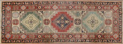 Small woollen path rug with geometrical motifs...