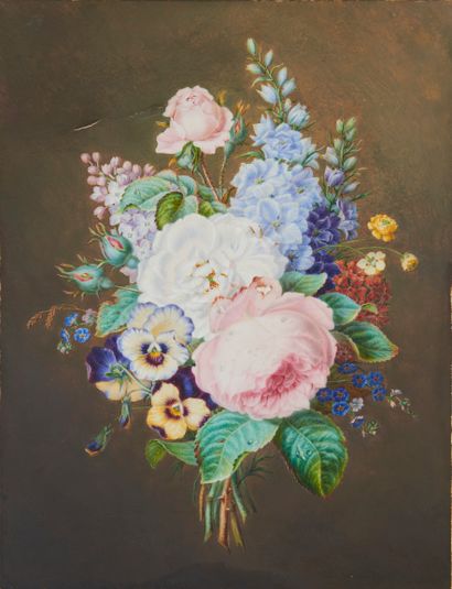  Entourage de Pierre-Joseph Redouté (1759-1840).
Bouquet de fleurs.
Aquarelle et... Gazette Drouot
