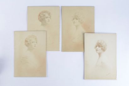 Four portraits of women. 
Enhanced photo...