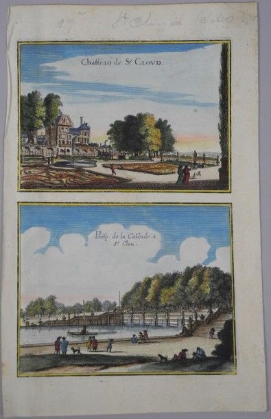 ÉCOLE FRANÇAISE des XVIIIe et XIXe siècle Vues du parc et du château de Saint-Cloud...
