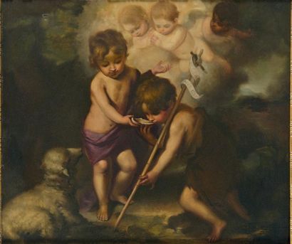D'après Bartolomé Esteban MURILLO, XIXe siècle L'enfant Jésus et Saint Jean-Baptiste...