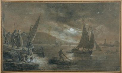Attribué à Claude Joseph VERNET (Avignon, 1713 - Paris, 1789) La pêche au clair de...