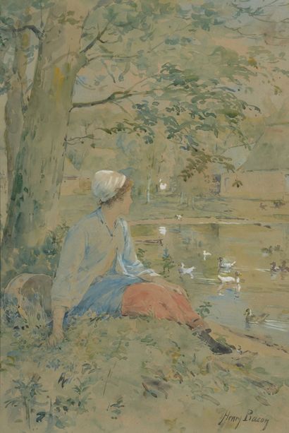 Henry BACON (Haverhill, Massachusetts, 1839 - Le Caire, 1912) Jeune femme assise...