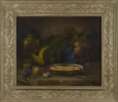 Gustave Joseph DUBOUCHET (né à Rome en 1867) Natures mortes Paire d'huiles sur toile,...