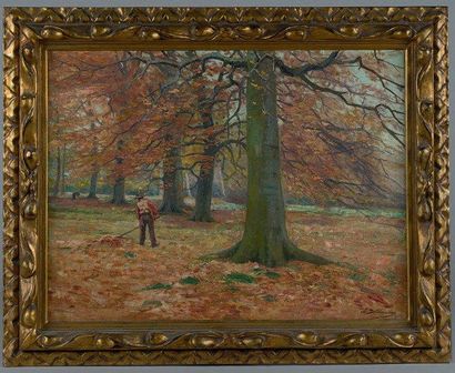 Léon DELDERENNE (1864 - 1921) Jardinier dans un parc Huile sur toile, signée en bas...