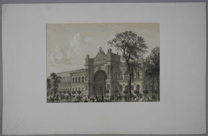 École Française du XIXe siècle Vues de Paris Quatre lithographies en noir, l'une...