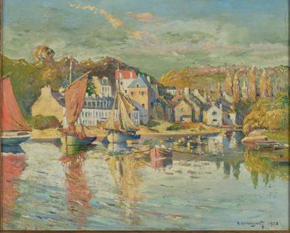 H. KERMORGANT (XXe siècle) Pont-Aven, le port Huile sur toile, signée et datée 1928...