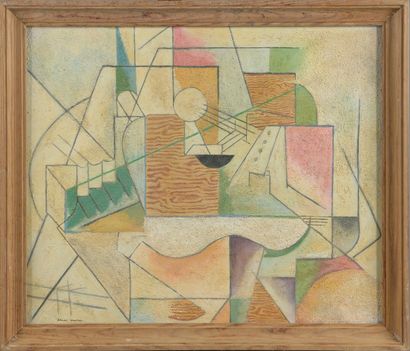Samuel WOPFNER (XXe siècle) Composition cubisante Technique mixte sur carton, signée...