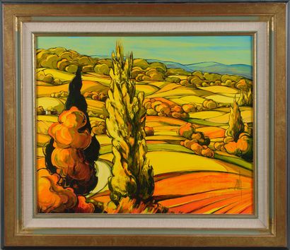 Léon ZANELLA (né en 1956) Paysage de Provence en été Huile sur toile, signée en bas...