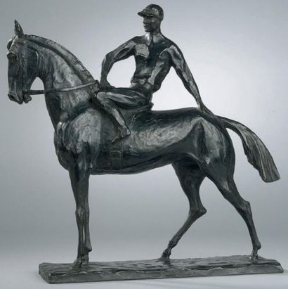 Francis LA MONACA (Catanzaro, Calabre, 1882 - 1937) Jockey sur son cheval Bronze...