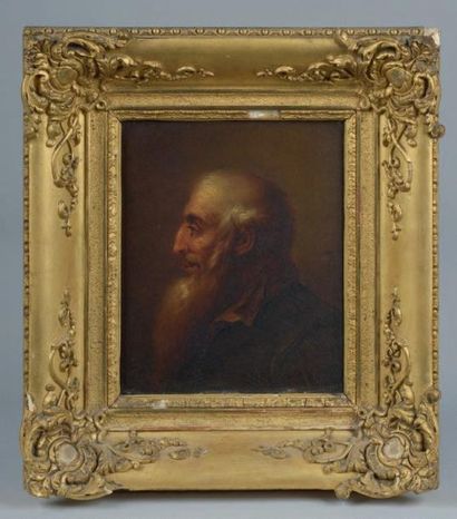 École Flamande du XVIIe siècle Portrait d'homme à la barbe blanche vu de profil Huile...