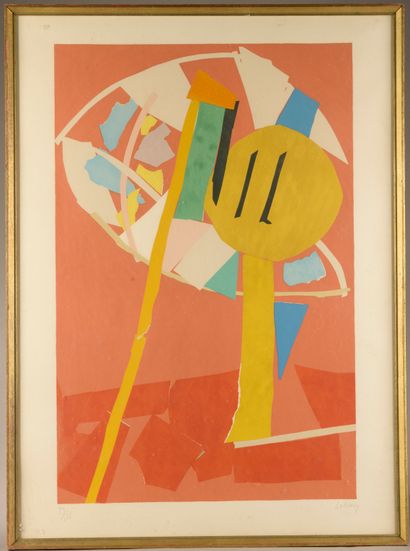 null André LANSKOY(1902-1976).
Composition colorée d'après un collage.
Lithographie...