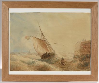 null Louis Honoré Frederic GAMAIN (1803-1871). 
Retour au port. 
Aquarelle et crayon...