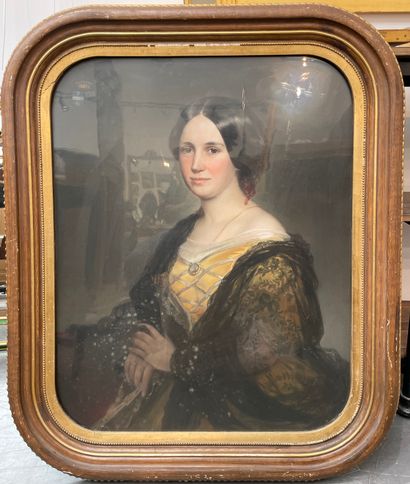 Ecole française vers 1860.
Portrait de femme...