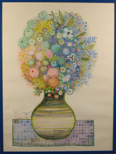 null Juan ROMERO FERNANDEZ (1932).
Bouquet de fleurs dans un vase boule, 1995. 
Aquarelle...