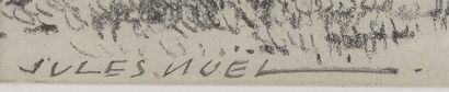 null Jules Achille NOEL (1810/1815-1881). 
Breton dans un paysage.
Crayon et rehaut...