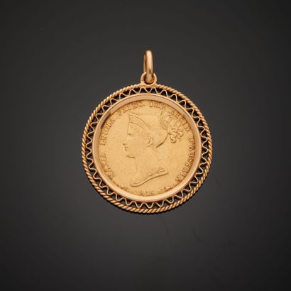 null Gold coin of 40 Austrian Lire with the profile of Marie Louise mounted in pendant...