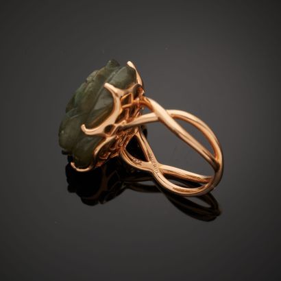 null GUERIN "Les Muses".
18k rose gold ring set with a rose-cut labradorite, the...