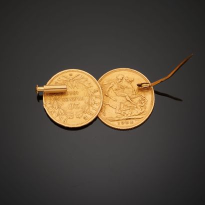 null Deux pièces en or, l'une un Souverain au profil Edouard VII datant de 1904 ,...