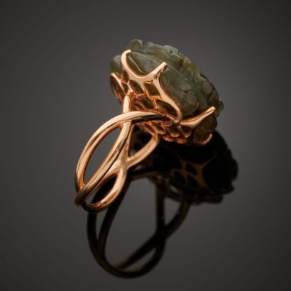 null GUERIN "Les Muses".
18k rose gold ring set with a rose-cut labradorite, the...