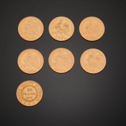 null Ensemble de sept pièces en or de 20 Francs, une au Génie de la République datant...