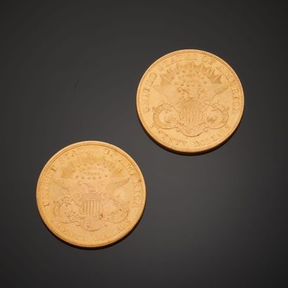 null Deux pièces en or de 20 Dollars américains datant de 1896 et 1904.
Diam. : 3,4...