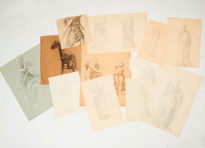 null Charles Amable LENOIR (1860-1926). 
Étude de drapés. 
Douze dessins au fusain....