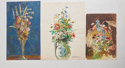 null Pierre Ludovic DUMAS (1891-1973).
Bouquets de fleurs.
Deux aquarelles sur traits...