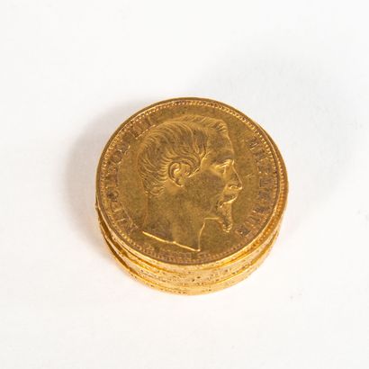 Huit pièces en or de 20 Francs au profil...