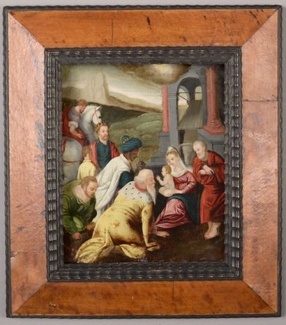 null Ecole flamande du XVIIe siècle, d'après une composition de BASSANO.
Adoration...
