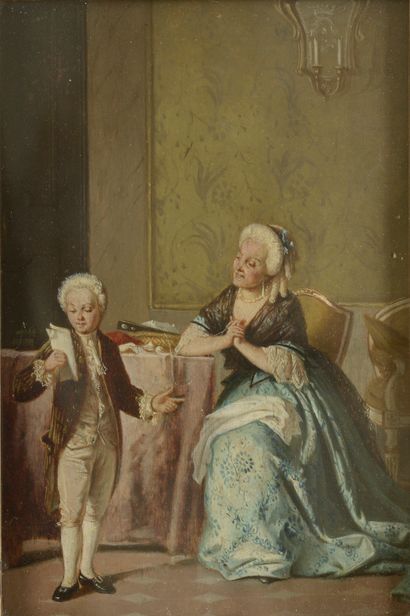 null C. PRELI. (XIXe siècle)
Jeune garçon lisant une lettre à sa mère.
Huile sur...