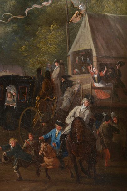 null Attribué à Jan Van HUCHTENBURCH (1647-1733).
Jour de kermesse à l'entrée d'une...