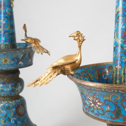 null Ferdinand BARBEDIENNE (1810-1892), in the taste of CHINA.
Pair of copper candelabras...