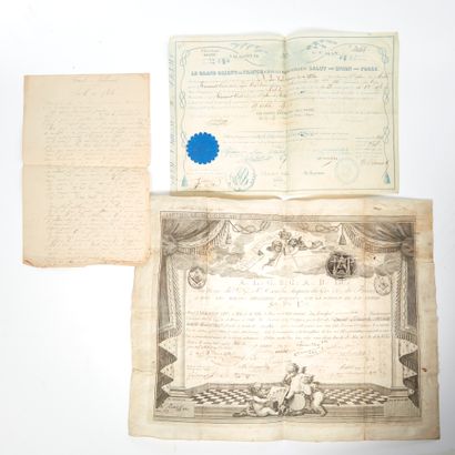 null FRANC-MAÇONNERIE. 2 brevets maçonniques.

Nîmes 1813, loge de Saint-Jean « du...