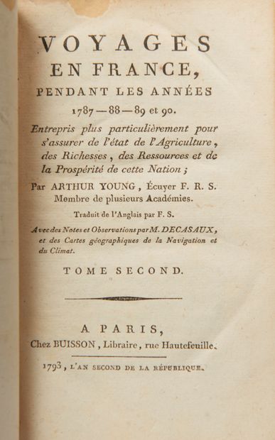 null YOUNG (Arthur). Voyages en France pendant les années 1787-88-89 et 90, entrepris...