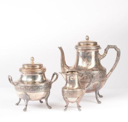 null Tea service in 950 thousandths silver, figured, decorated with ribboned rushes,...