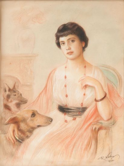 null Rudolph VACHA (1860-1939).
Portrait of Marguerite de Villetreise de Brignac.
Pastel,...