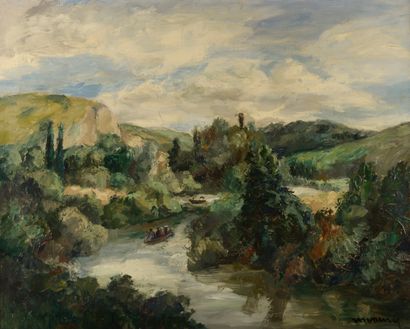 null 20th century French school.
Boat on a meander.
Oil on canvas, signed lower right...