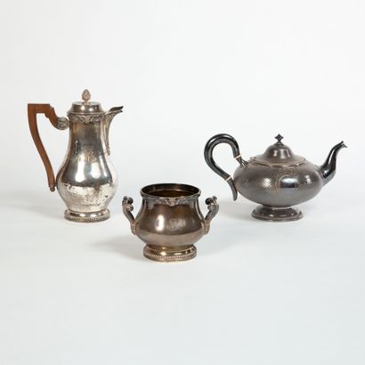 null A coffee pot and a sugar bowl in 950 thousandths silver, the coffee pot surmounted...