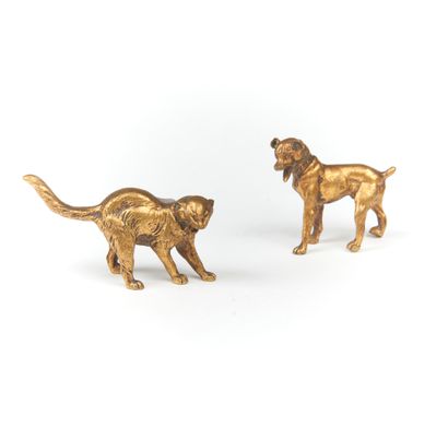 null Attribué à Charles PAILLET (1871-1937).
Chien et chat.
Deux petits bronzes dorés...