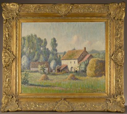 null J.R. CROIX (19th-20th century).
"Ponfraut Farm".
Oil on canvas, signed lower...