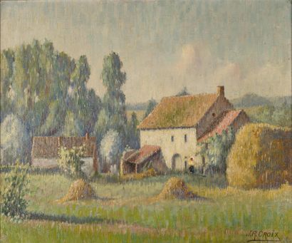 null J.R. CROIX (19th-20th century).
"Ponfraut Farm".
Oil on canvas, signed lower...