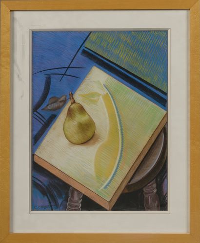 null Christiane CHABOT (20th century).
Still life with a pear.
Pastel on paper, signed...