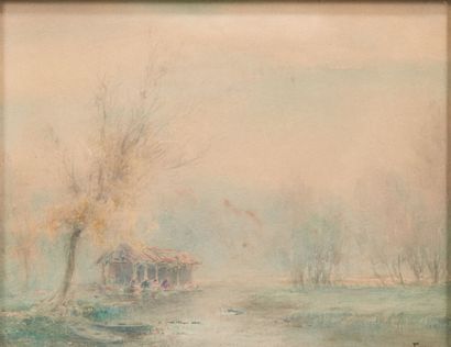 null Henri Louis FOREAU (1866-1938).
Washerwomen in the Mist.
Watercolor, signed...